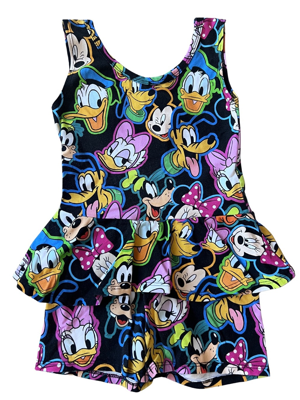 Wild Rich Kids Disney Characters Peplum Tank Romper with Multicolor Faces